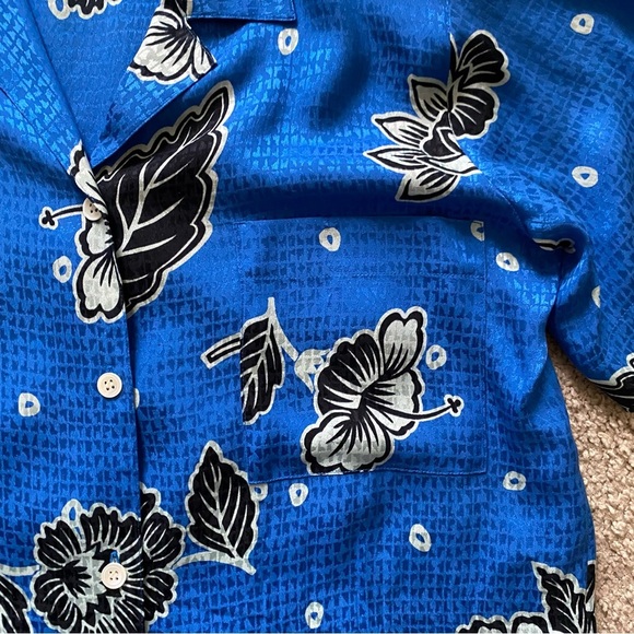 VTG ~ 1980s ~ Anne Klein II ~ Cobalt Blue Hawaiian Button Down Shirt ~ Size 10 - Picture 4 of 5
